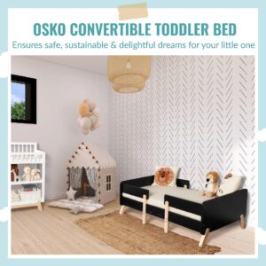 Dream On Me Osko Convertible Toddler Bed Made with Sustainable New Zealand Pinewood in Black, JPMA & Greenguard Gold Certified, Non-Toxic Finish