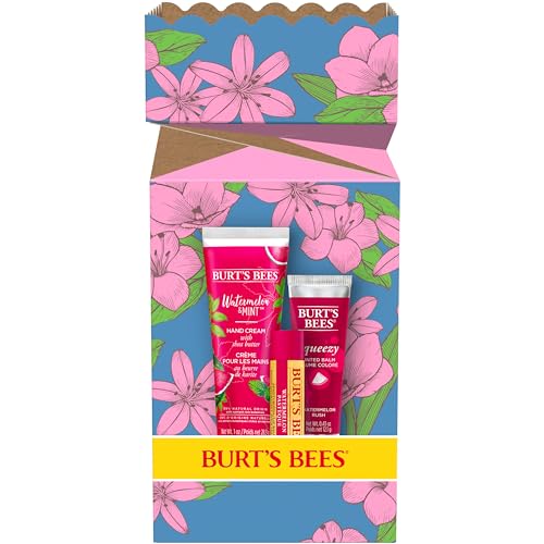 Burt's Bees Mothers Day Gifts for Mom, 3 Self Care Products, You're One in a Melon - Watermelon & Mint Hand Cream, Watermelon Lip Balm & Watermelon Rush Squeezy Tinted Lip Balm (Packaging May Vary)