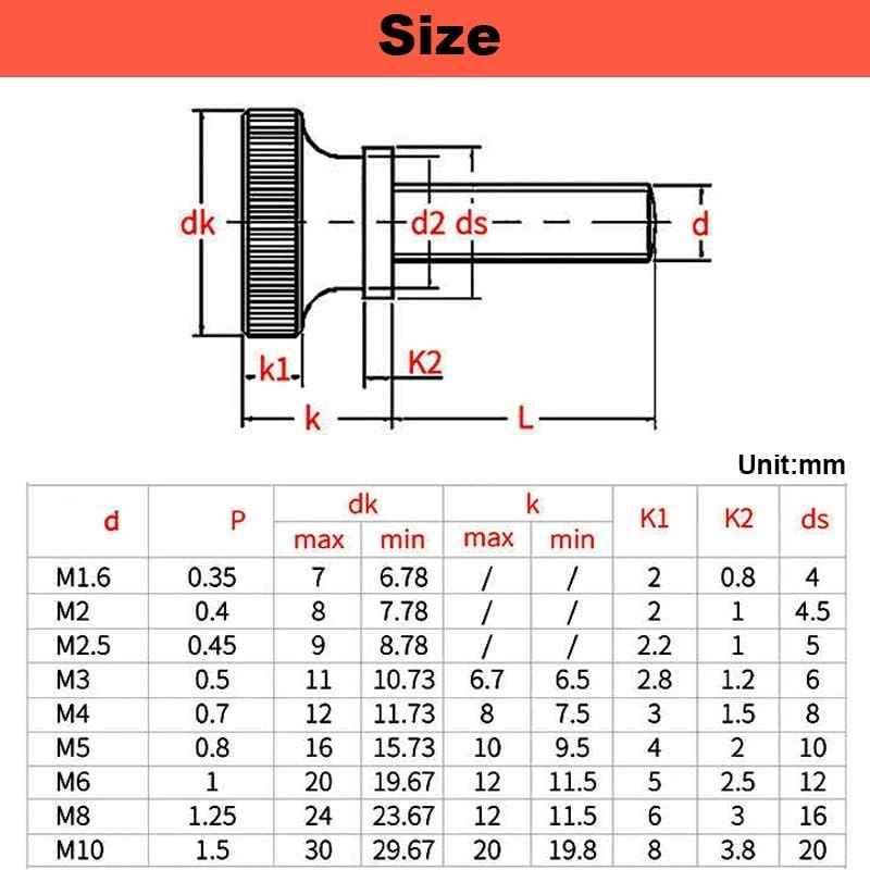 M3 Knurled Thumb Screws Stainless Steel 20 pcs (M3 x 6 mm)