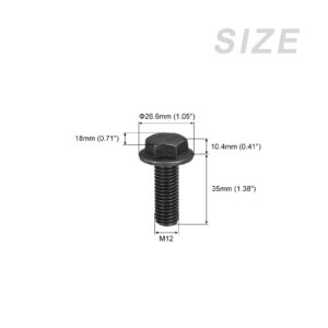 METALLIXITY Flanged Hex Head Bolts (M12x35mm) 3pcs, Hexagon Serrated Flange Bolt Fully Thread Screw - for House Construction Hardware Fasteners