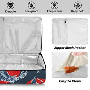 NFMILI Casserole Carrier for Hot and Cold Koi Sun Print, Insulated Food Delivery Bag Reusable Warmer Carrier Bag with Inner Pocket Aesthetic Print 15.75×11.81×3.94 inch