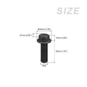 METALLIXITY Flanged Hex Head Bolts (M16x50mm) 1pcs, Hexagon Serrated Flange Bolt Fully Thread Screw - for House Construction Hardware Fasteners