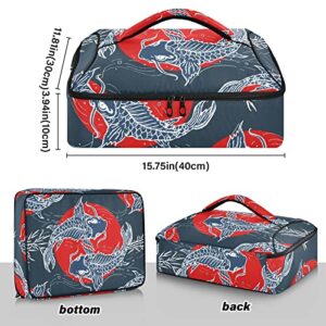 NFMILI Casserole Carrier for Hot and Cold Koi Sun Print, Insulated Food Delivery Bag Reusable Warmer Carrier Bag with Inner Pocket Aesthetic Print 15.75×11.81×3.94 inch