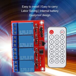 4 Channel Relay Module Receiver Set, Service Life 4 Channel Relay Module Kit Labor Saving PCB ABS with Internal Battery for Circuit (12V)