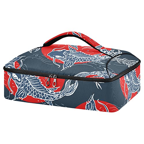 NFMILI Casserole Carrier for Hot and Cold Koi Sun Print, Insulated Food Delivery Bag Reusable Warmer Carrier Bag with Inner Pocket Aesthetic Print 15.75×11.81×3.94 inch