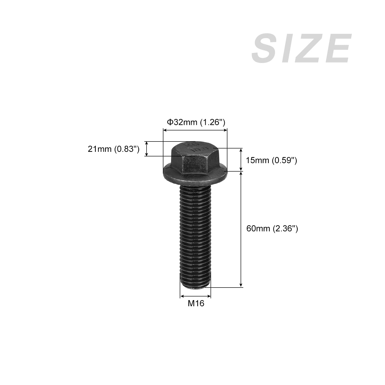 METALLIXITY Flanged Hex Head Bolts (M16x60mm) 1pcs, Hexagon Serrated Flange Bolt Fully Thread Screw - for House Construction Hardware Fasteners