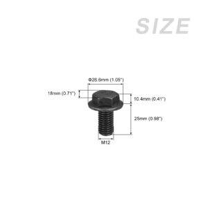 METALLIXITY Flanged Hex Head Bolts (M12x25mm) 3pcs, Hexagon Serrated Flange Bolt Fully Thread Screw - for House Construction Hardware Fasteners