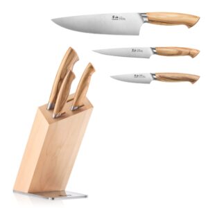 Cangshan OLIV Series 4-Piece HUA Knife Block Set, Forged Swedish 14C28N Steel, Maple Block, 501677