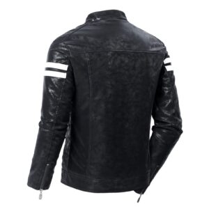 Maiyifu-GJ Men's Stand Collar Faux Leather Jacket Casual Slim Fit Motorcycle Jackets Lightweight Bomber Outwear Coat (Black,XX-Large)