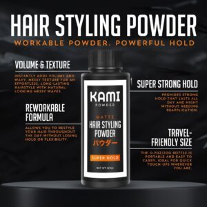 Kami Hair Texture Powder for Men - Strong Hold & Volume Powder - Texturizing Hair Powder for Men’s Styling, Matte Finish, All-Day Hold for Thick Hair