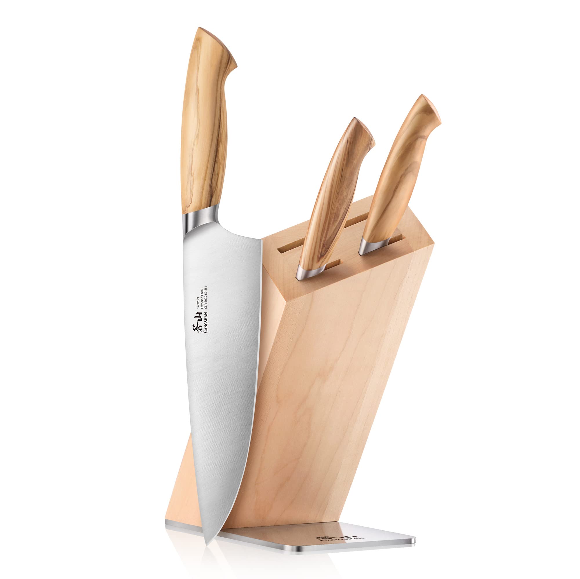 Cangshan OLIV Series 4-Piece HUA Knife Block Set, Forged Swedish 14C28N Steel, Maple Block, 501677