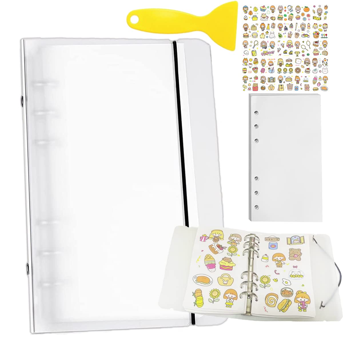 Sticker Collecting Album 100 Sheets Blank Reusable Sticker Book Collecting Album Sticker Album for Collecting Stickers, Labels, Sticker Book Collection Accessories with 25 Sheets Stickers and Spatula