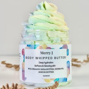 MerryJskin Body Whipped butter 6 oz., whipped cream butter, moisturizes dry skin, gift for her, shea butter, Birthday gift, shower gift for a party, Rainbow Fragrance, Rainbow Scented