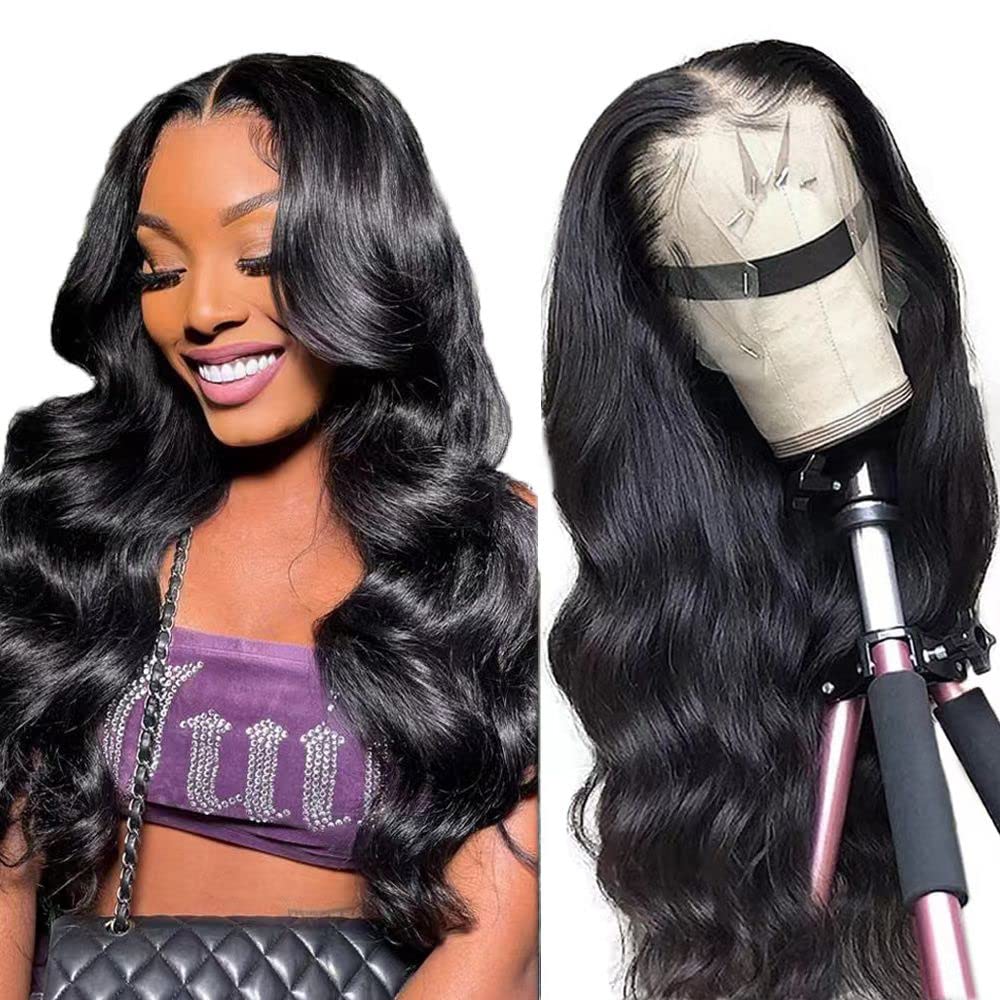 WOWQUEEN 13x4 Body Wave Lace Front Wigs Human Hair 24 Inch HD Lace Front Wigs Human Hair Pre Plucked 180 Density Glueless Lace Front Human Hair Wigs for Women 100% Brazilian Body Wave Frontal Wigs