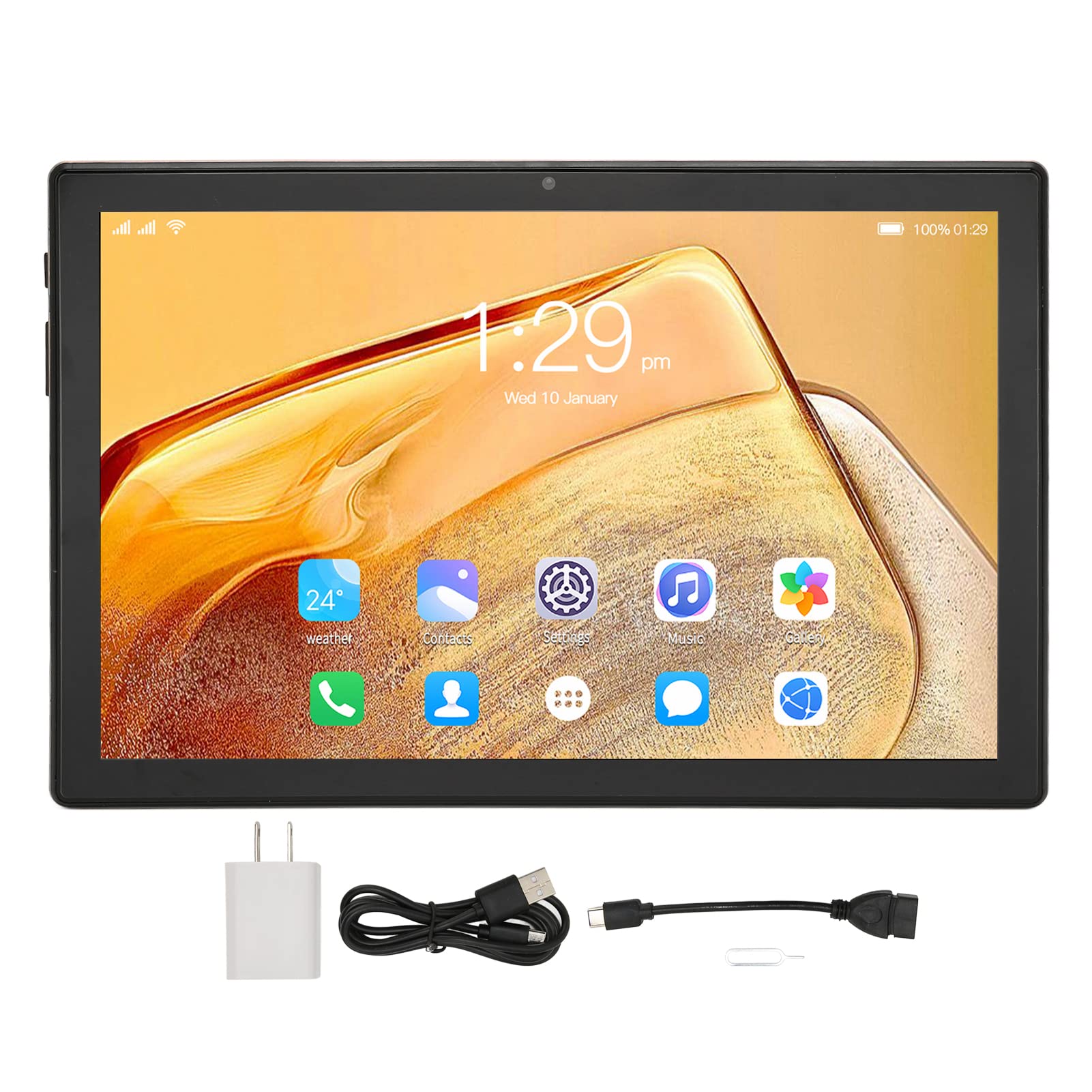 Septpenta 10 Inch Tablet, 2.0Ghz High Efficiency 8 Core Processor, 6Gb RUNning Memory 256Gbrom, IPS Screen Dual Speaker, 7000Mah Battery Dual Card Slot, Android 11 100 240V(Gold)