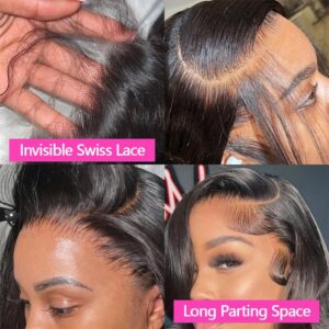 WOWQUEEN 13x4 Body Wave Lace Front Wigs Human Hair 24 Inch HD Lace Front Wigs Human Hair Pre Plucked 180 Density Glueless Lace Front Human Hair Wigs for Women 100% Brazilian Body Wave Frontal Wigs