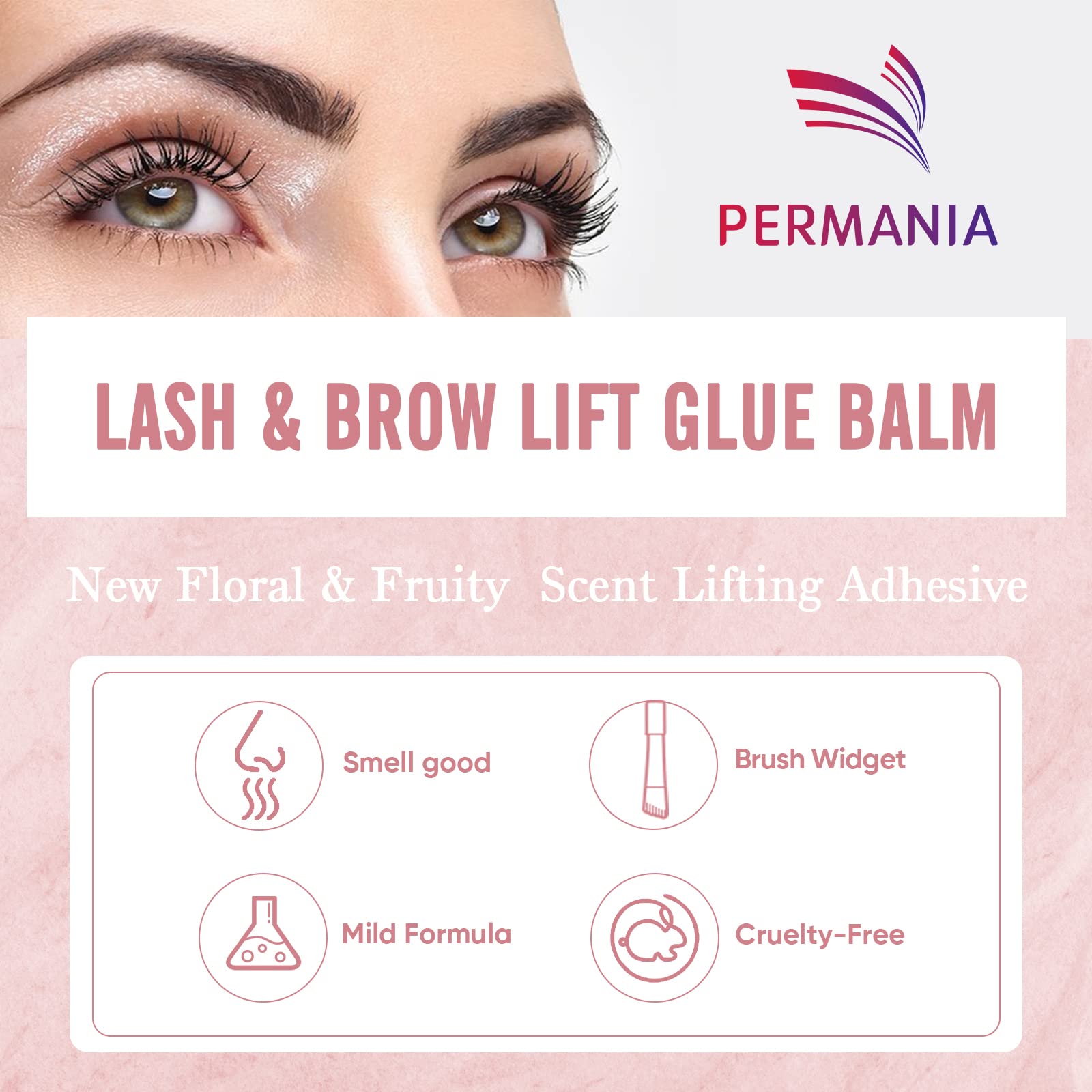 PERMANIA Lash Lift Rod Adhesive, New Brow Lamination Glue Balm, Soft Fragrance Strong Viscosity and Water Solubility for Lash Perm Kit (Peach)