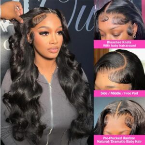 WOWQUEEN 13x4 Body Wave Lace Front Wigs Human Hair 24 Inch HD Lace Front Wigs Human Hair Pre Plucked 180 Density Glueless Lace Front Human Hair Wigs for Women 100% Brazilian Body Wave Frontal Wigs