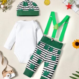 AGAPENG St Patricks Day Baby Boy Outfit Baby St Patricks Day Outfit Boy 3-6 Months Baby Boy St Patricks Day Outfit My First St Patricks Day 1st Romper Four Leaf Clover Suspenders Pants Stripe Hat