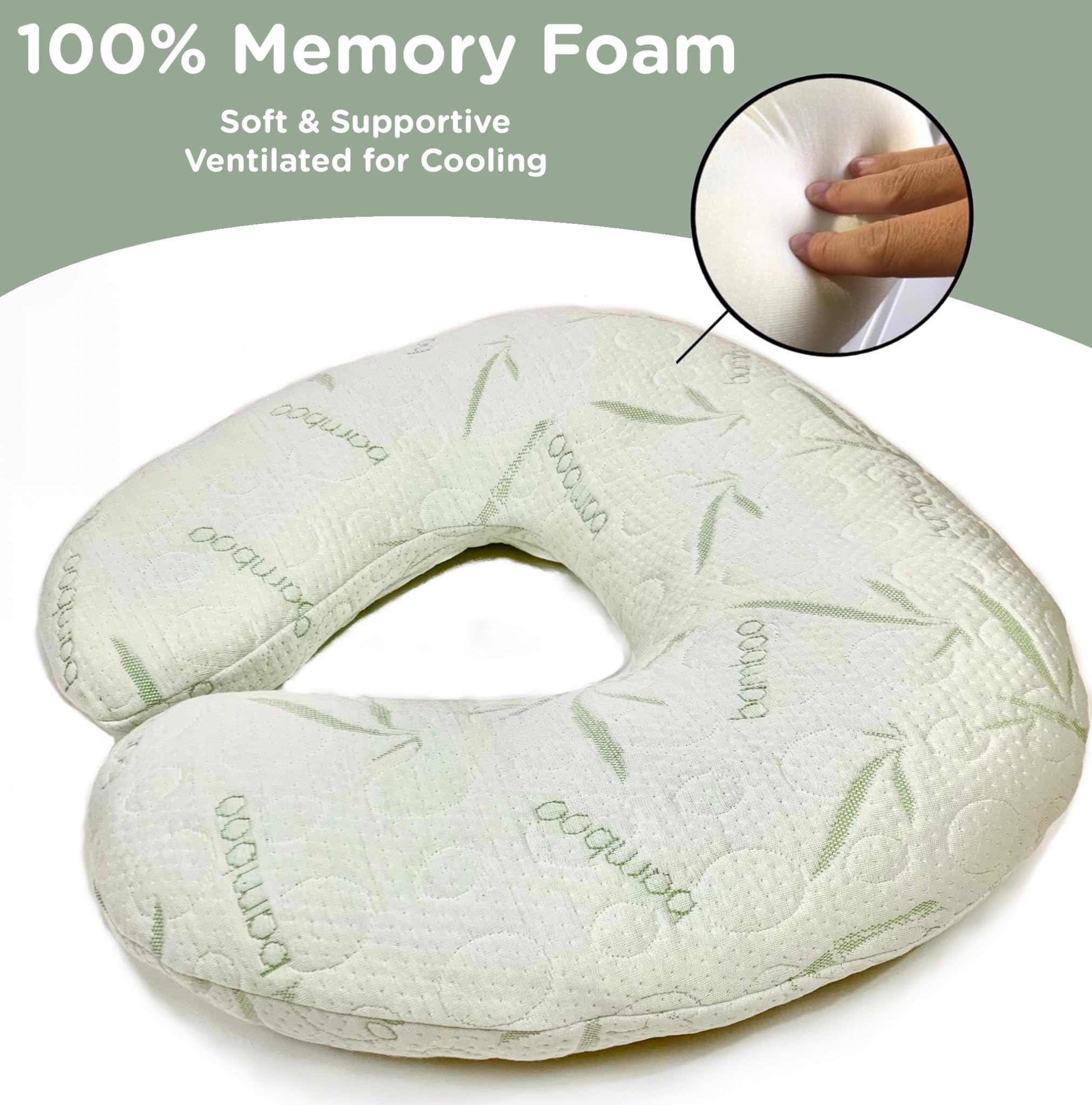 Sacred Thread Nursing Pillow for Breastfeeding - Premium Memory Foam with Removable Rayon Made from Bamboo Cover - Nursing and Posture Support for Mom - Washable Feeding Pillow