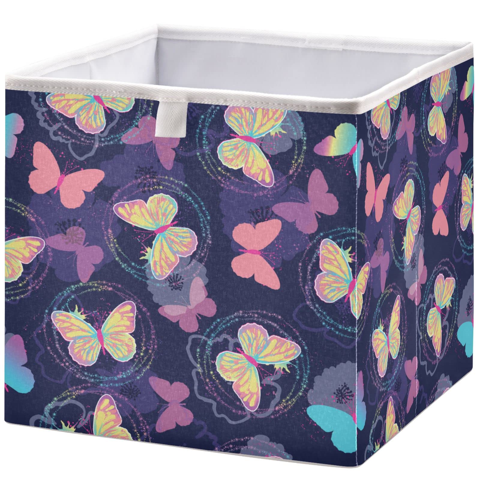 visesunny Closet Baskets Bright Pattern with Butterfly Storage Bins Fabric Baskets for Organizing Shelves Foldable Storage Cube Bins for Clothes, Toys, Baby Toiletry, Office Supply