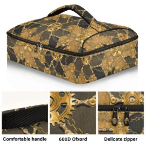 NFMILI Steampunk Gear Casserole Carrier, Insulated Food Delivery Bag Reusable Warmer Carrier Bag with Inner Pocket Aesthetic Print 15.75×11.81×3.94 IN