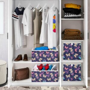 visesunny Closet Baskets Bright Pattern with Butterfly Storage Bins Fabric Baskets for Organizing Shelves Foldable Storage Cube Bins for Clothes, Toys, Baby Toiletry, Office Supply