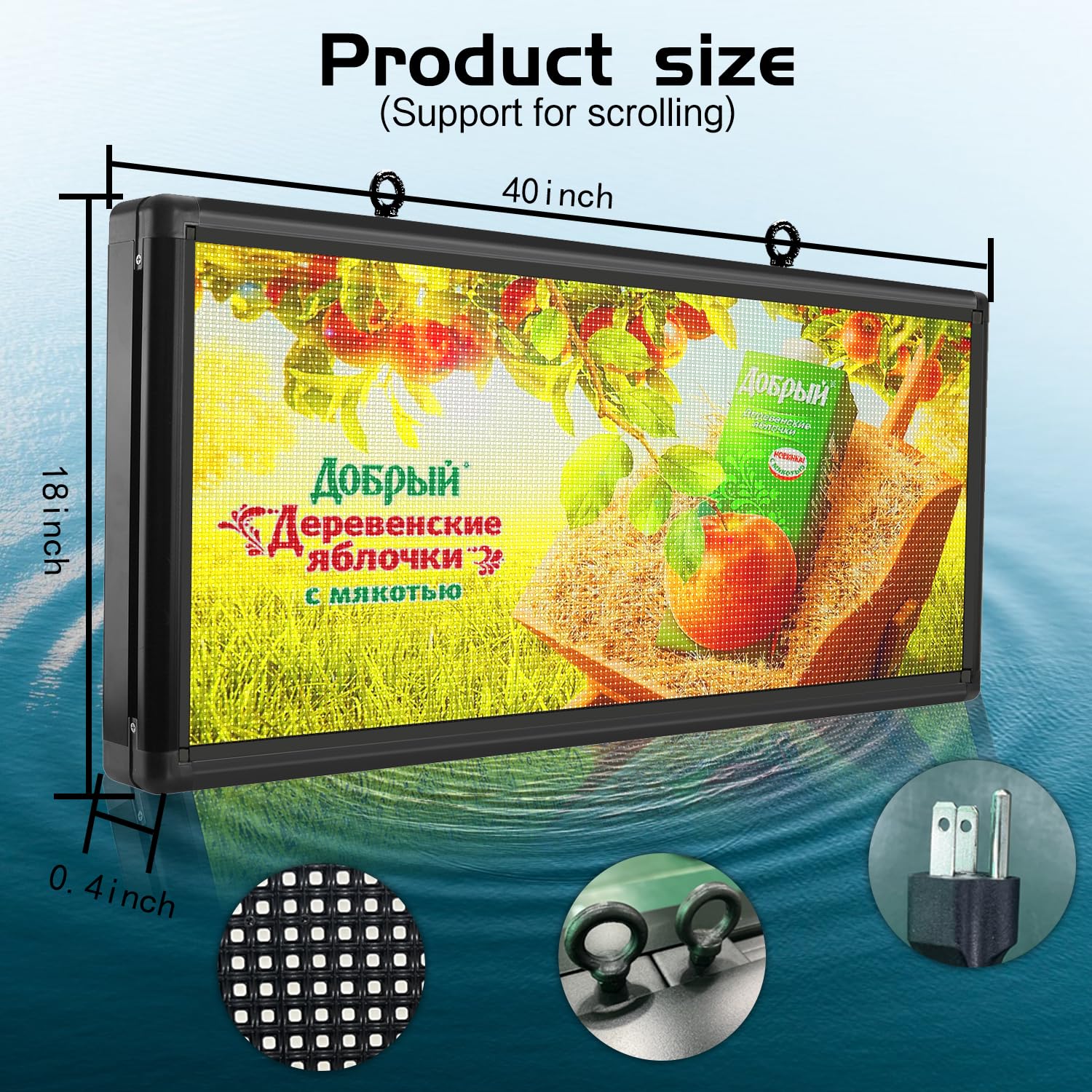 P6 Outdoor Full Color 40'' x 18'' Scrolling LED Display with High Resolution High Brightness images Video led Sign for Advertising (40x18 inch)