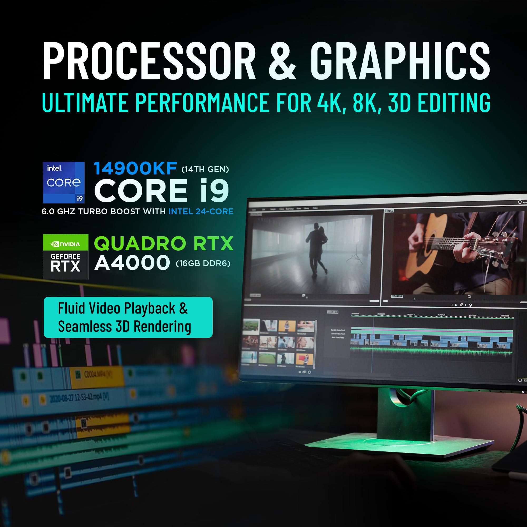 CPU Solutions Express Video Editing PC, CEV-8910-6 - 4K 8K Video Editing Workstation - Intel i9-14900KF, 6.0GHz 24-Core, 64GB DDR5, 2TB NVMe SSD, Quadro RTX A4000, Windows 11 Pro Computer Tower