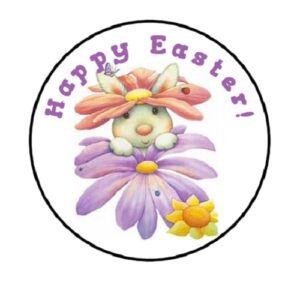 48 pcs easter bunny with daisy bonnet​ stickers envelope seals labels round tags, stamps sticker for gift cards, envelopes, boxes for holiday, birthday, christmas