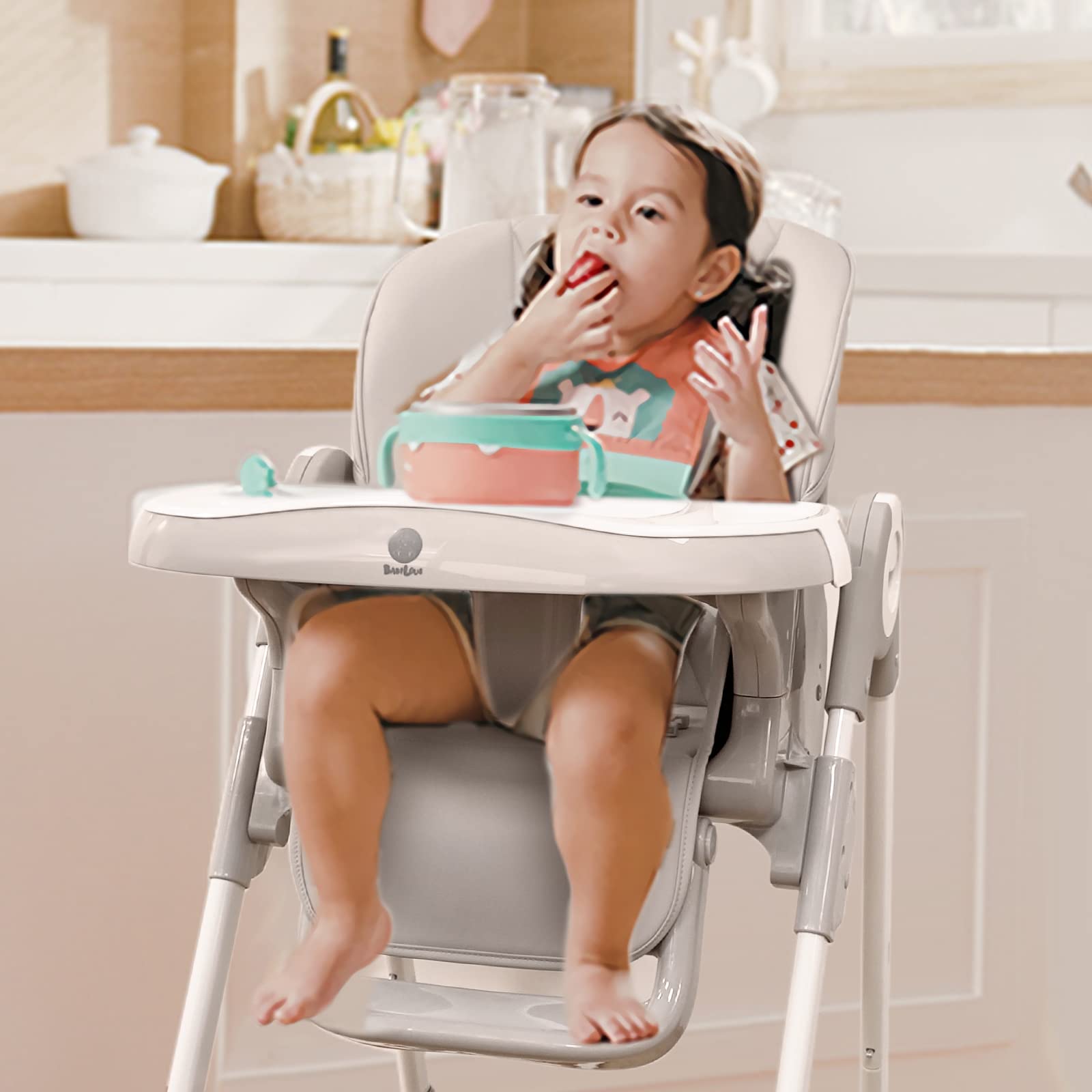 Babilous 4 in 1 Baby High Chair Foldable Booster Seats, Portable and Compact Adjustable High Babychair for Babies and Toddlers - Multiple Heights and Positions (Grey)