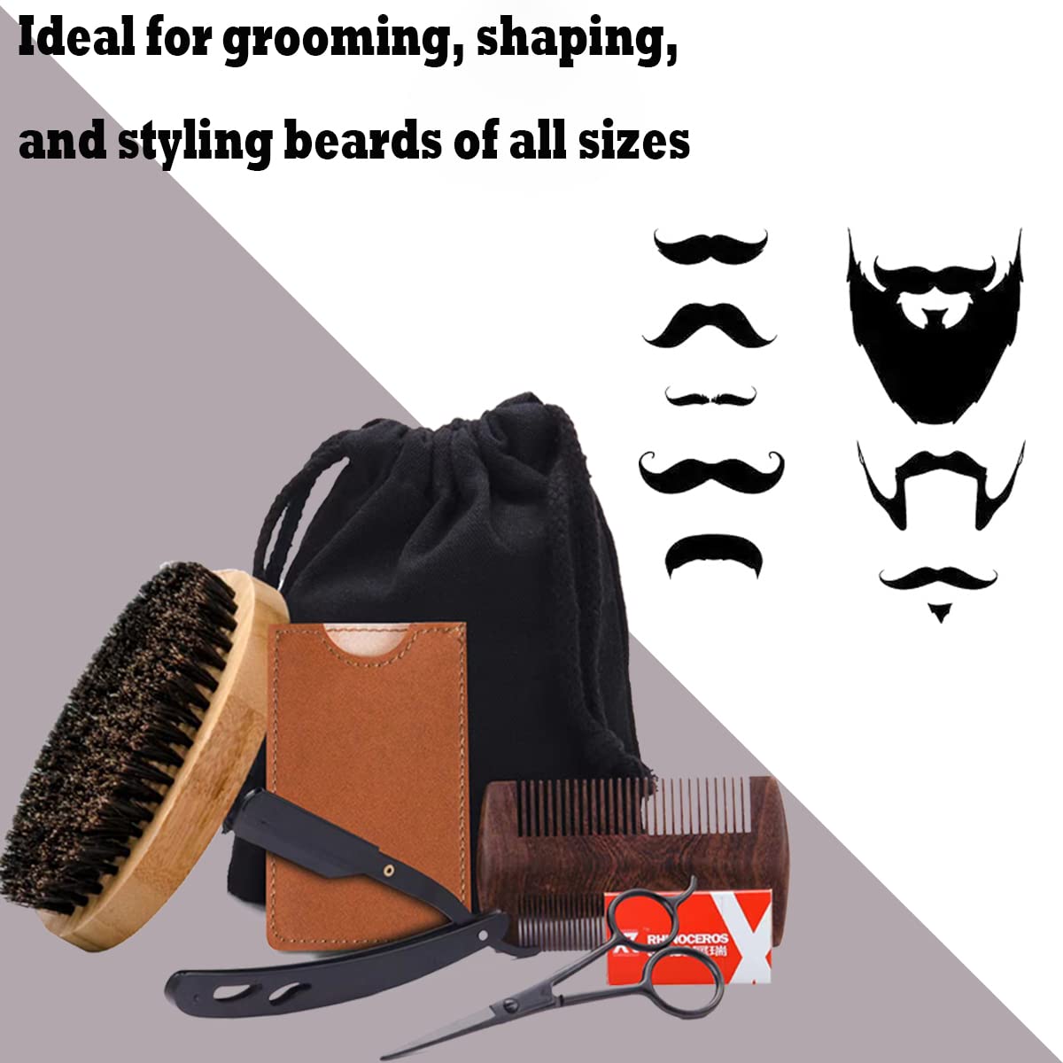 Shaving & Grooming Kit for Men, Danweix Beard Kit Brush Comb Scissors with Storage Bag Shaving Razor Brush with Stand holder 10pcs Refill Blades Great for Grooming Beards and Mustaches