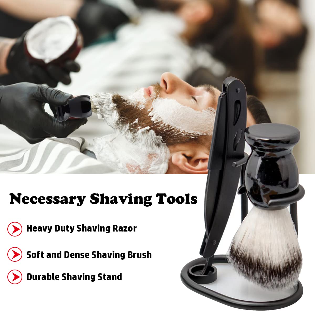 Shaving & Grooming Kit for Men, Danweix Beard Kit Brush Comb Scissors with Storage Bag Shaving Razor Brush with Stand holder 10pcs Refill Blades Great for Grooming Beards and Mustaches