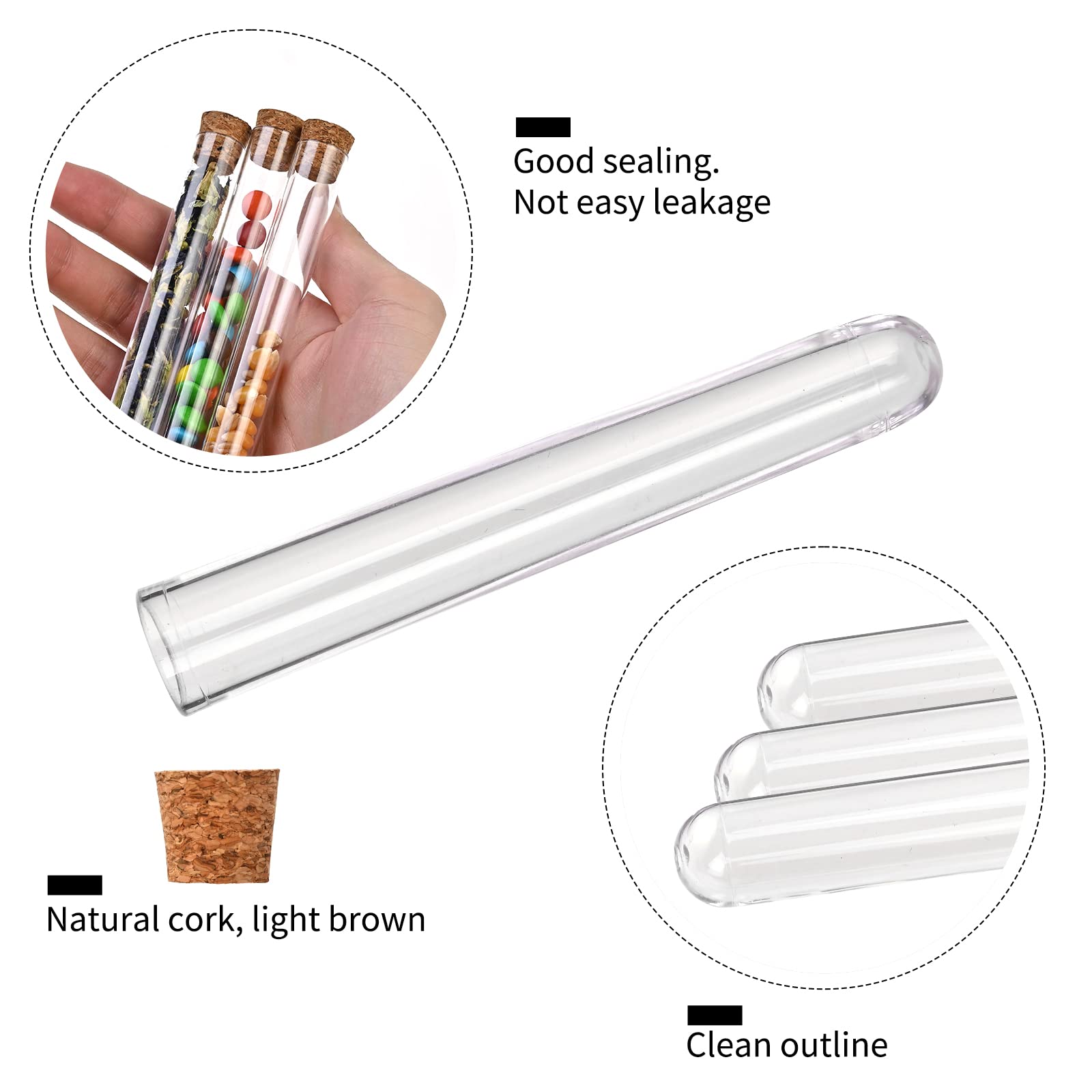 Faburo 30pcs Clear Plastic Test Tubes with Cork Stoppers, 16x100mm 10ml Small Plastic Bottles with Corks, Good Seal for Candy Storage, Bath Salt, Scientific Experiments and Plant Propagation