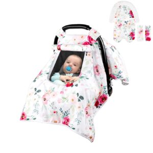 tanofar car seat head support & car seat cover for baby girls,soft warm carseat insert, double layers, watercolor floral