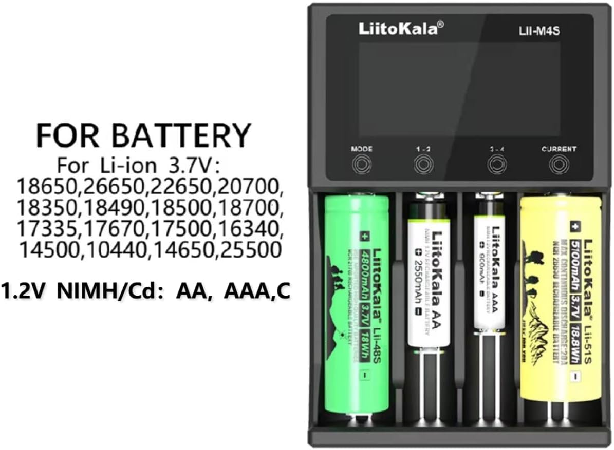 LiitoKala Lii-M4S 18650 Battery Charger Smart Universal Charger LCD Display for 26700 18650 26650 21700 AA Touch Button LCD Display Test The Battery Capacity