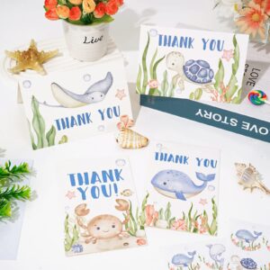 Whaline 30 Pack Under the Sea Thank You Cards with Envelopes Stickers Watercolor Ocean Animal Baby Shower Thank You Cards for Greeting Birthday 4 x 6 Inch