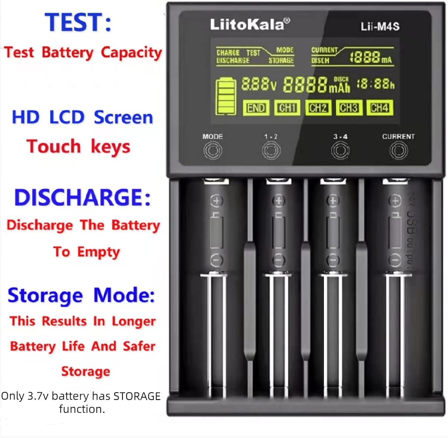 LiitoKala Lii-M4S 18650 Battery Charger Smart Universal Charger LCD Display for 26700 18650 26650 21700 AA Touch Button LCD Display Test The Battery Capacity