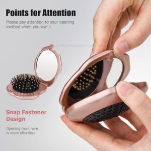 Travel Folding Hair Brush, Roses Mini Pocket Mirror Brush Easy to Carry for Small Spaces Nylon Brush/Comb/HairBrush for Women Men's Any Hairstyles Hair and Beards Wet Dry Hair Restore Shine