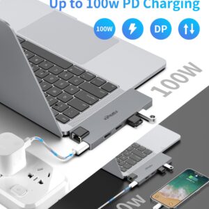 USB C Hub Multiport Adapter for MacBook Pro 2019/2018/2017, 8 in 1 USB C to Dual HDMI Adapter 4K 60Hz, 1Gbps Ethernet, SD/TF Card Reader and 100W PD Port, Dual USB 3.0 Docking Station