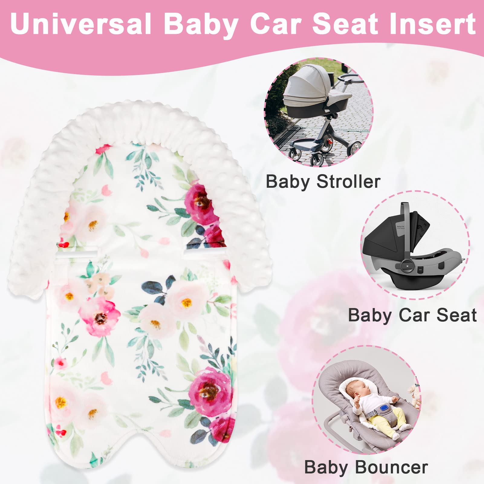 TANOFAR Car Seat Head Support & Car Seat Cover for Baby Girls,Soft Warm Carseat Insert, Double Layers, Watercolor Floral