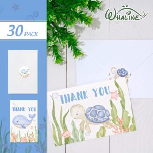 Whaline 30 Pack Under the Sea Thank You Cards with Envelopes Stickers Watercolor Ocean Animal Baby Shower Thank You Cards for Greeting Birthday 4 x 6 Inch