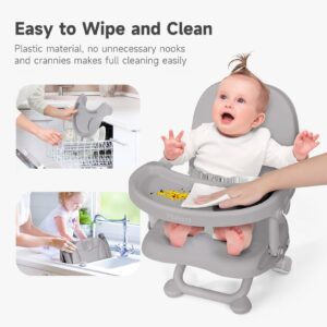 YOLEO Baby High Chair Booster Seat for Dining Table, Adjustable Height Travel Booster Seat with Tray, Toddler Booster Seat Easy Clean(Grey