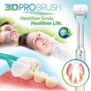 3D PRO BRUSH | NEW Crystal Clear 3-Sided Toothbrush | 3X Triple Clean + Soft Gum Massage | Built-In Tongue Scraper | Sustainable Eco-Friendly Design | Kids Adults Braces Travel | MADE IN USA