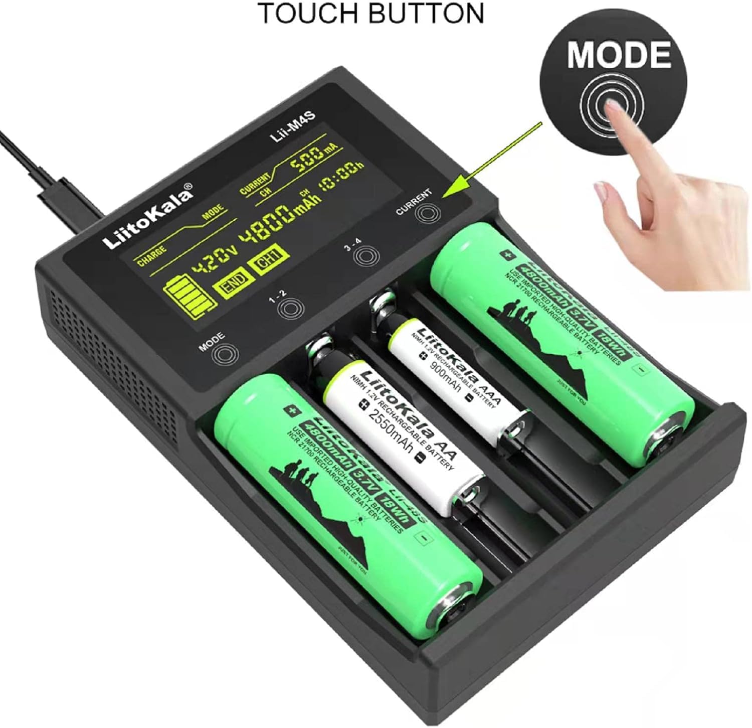 LiitoKala Lii-M4S 18650 Battery Charger Smart Universal Charger LCD Display for 26700 18650 26650 21700 AA Touch Button LCD Display Test The Battery Capacity