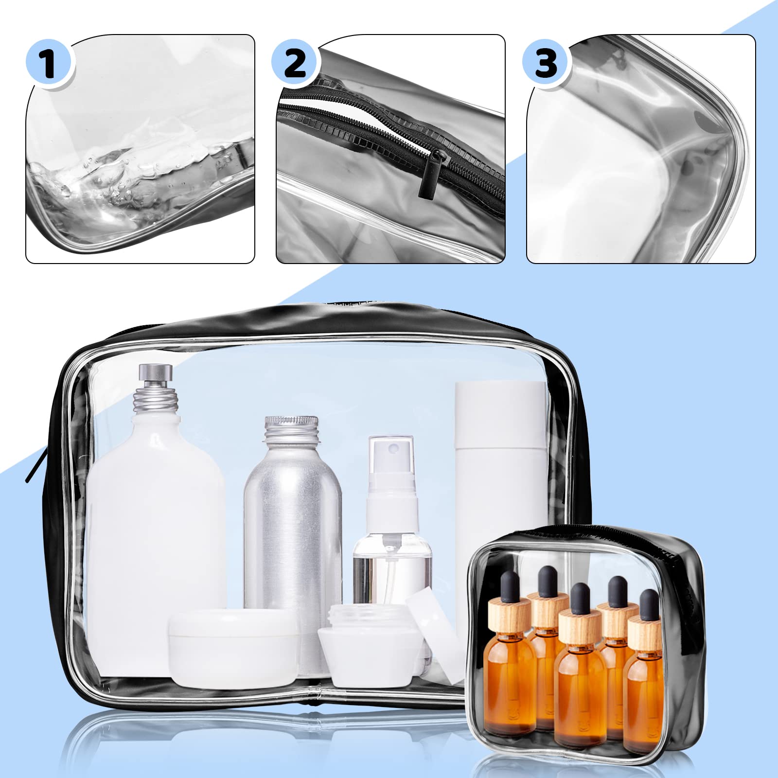 Rcybeo Clear Makeup Bags, 4 Pack Cosmetic Bags with Zipper Portable PVC Toiletry Carry Pouch for Travel, Bathroom and Organizing