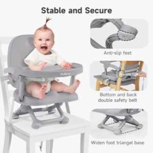 YOLEO Baby High Chair Booster Seat for Dining Table, Adjustable Height Travel Booster Seat with Tray, Toddler Booster Seat Easy Clean(Grey