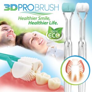 3D PRO BRUSH | 2PK 3-Sided Toothbrush | 3X Triple Clean + Soft Gum Massage | 14-Pack Replacement Heads | Tongue Scraper | Sustainable Eco-Friendly Design | Kids Adults Braces Travel | MADE IN USA