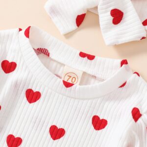 USKIDKK Baby Girl My First Valentine's Day Clothes Long Sleeve Ruffle Love Heart Print Romper+Flared pants 3Pcs Valentines Outfit (0-3 Months,Red)