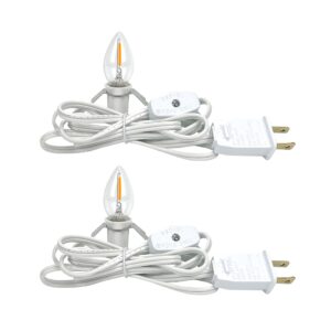 kiraralite 2 accessory cord with 2 led light bulb 6 ft white cord with on/off switch plugs e12 candelabra led light bulbs and clips for halloween christmas decorations craft village house decoration